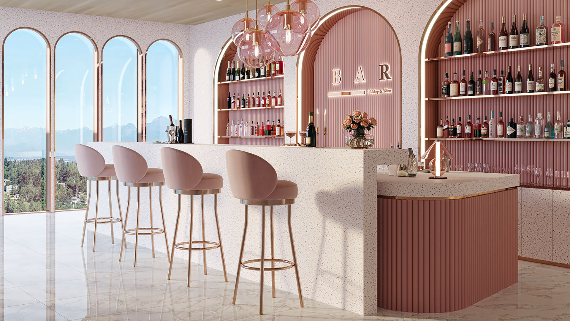 Q106 Terrazzo Marsala Lx-Hausys Hi-Macs Bar Duvar Tezgah Akrilik