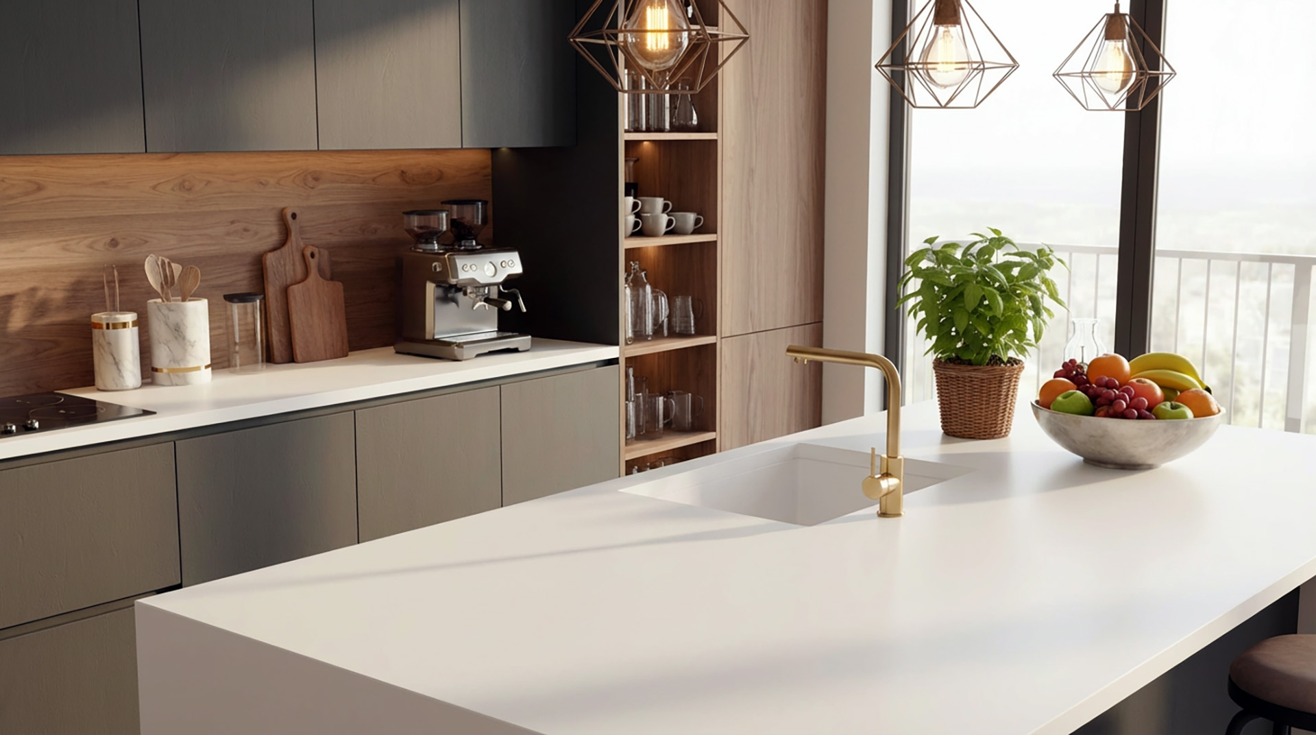 Franke Solid Surface Düz Beyaz Akrilik Eviye ve Tezgah