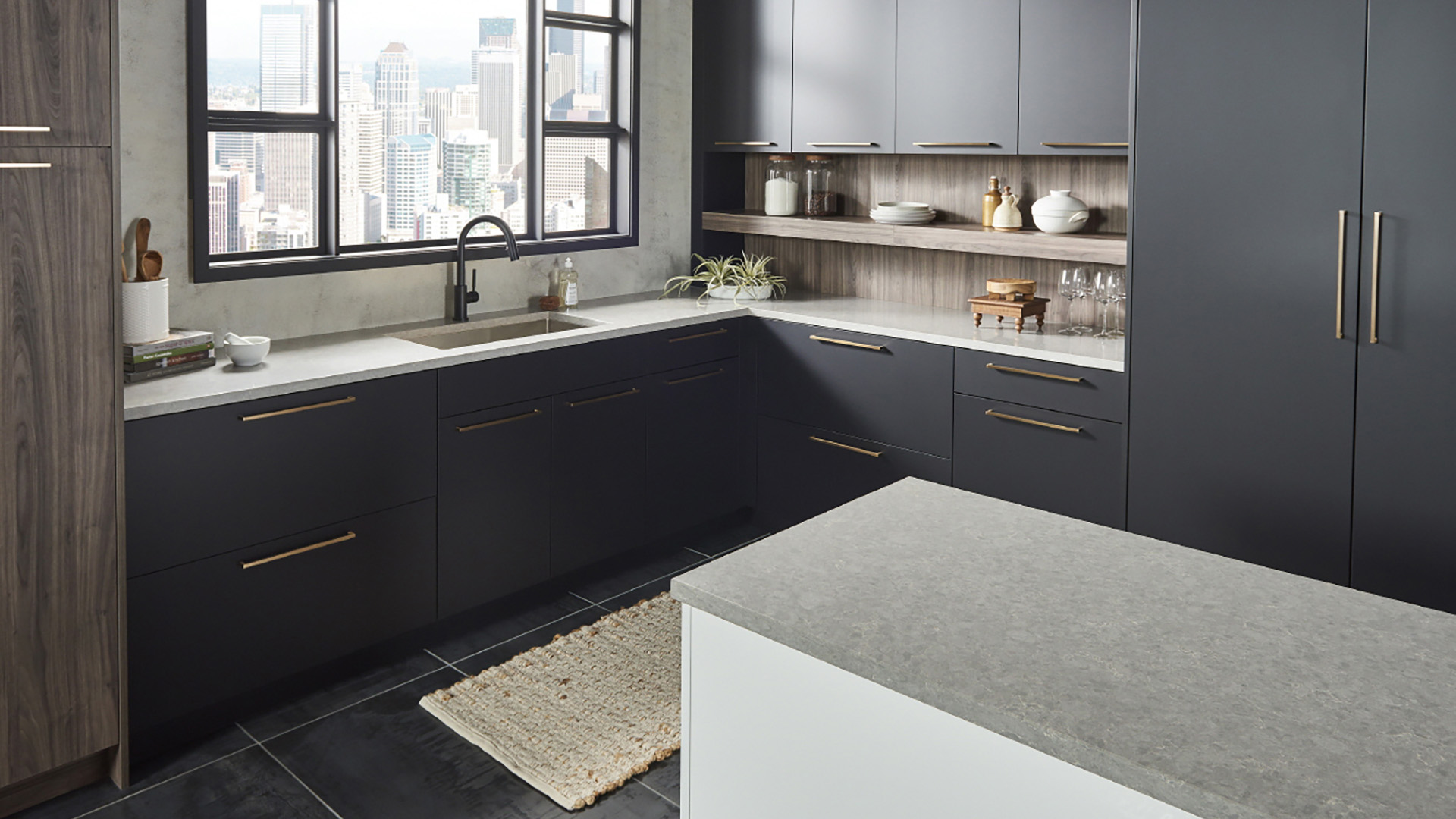 Özdekor Hi-Macs Modern Gri Akrilik Mutfak Tezgahı Tasarımı