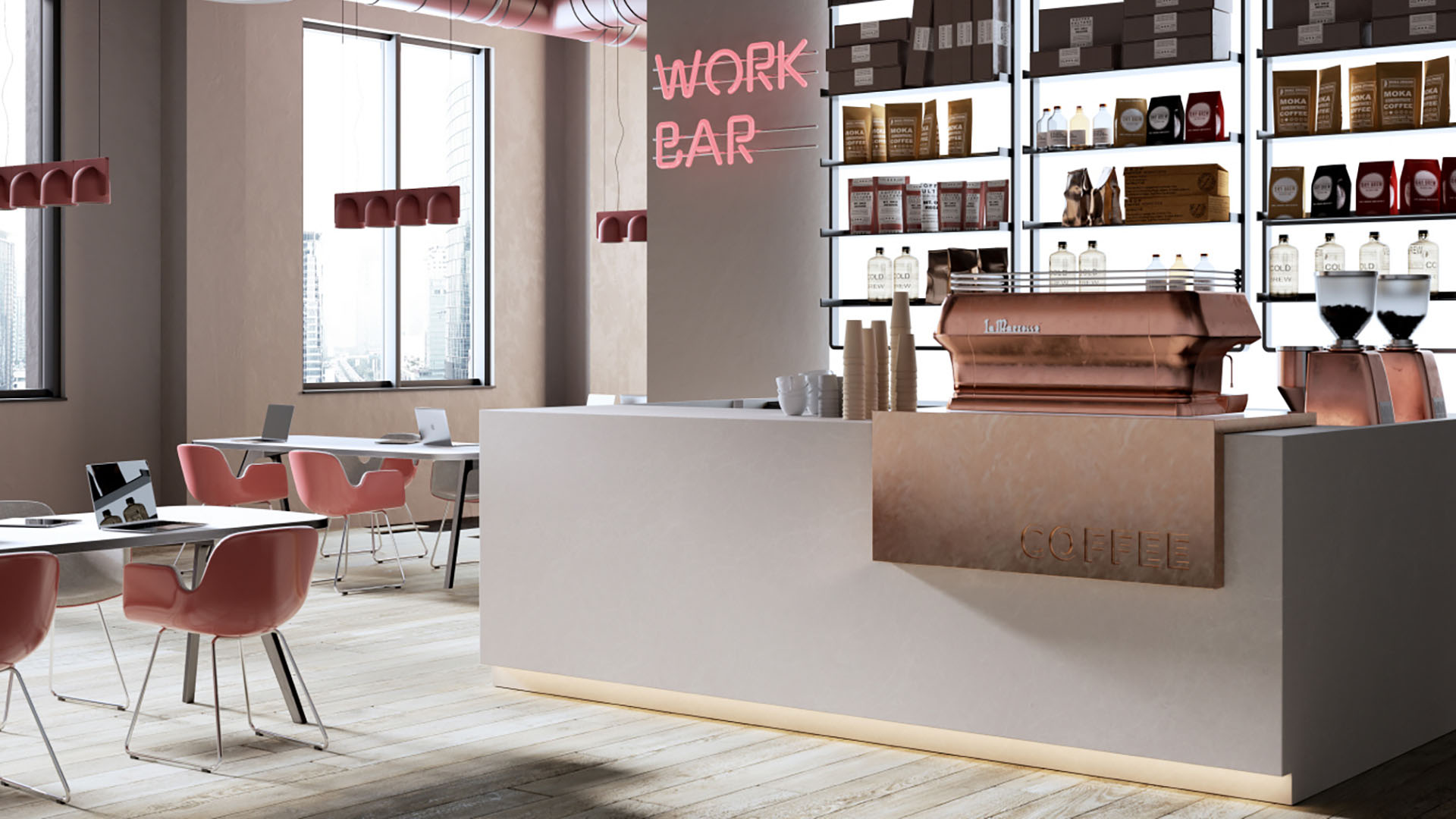 Özdekor Hi-Macs Solid Surface Cafe Çalışma ve Servis Bankosu