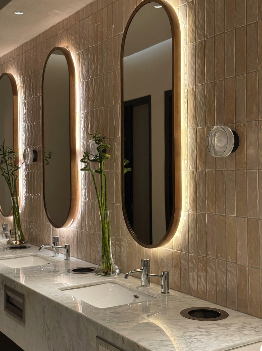 Özdekor Mermer Desenli Solid Surface Otel AVM Lavabosu