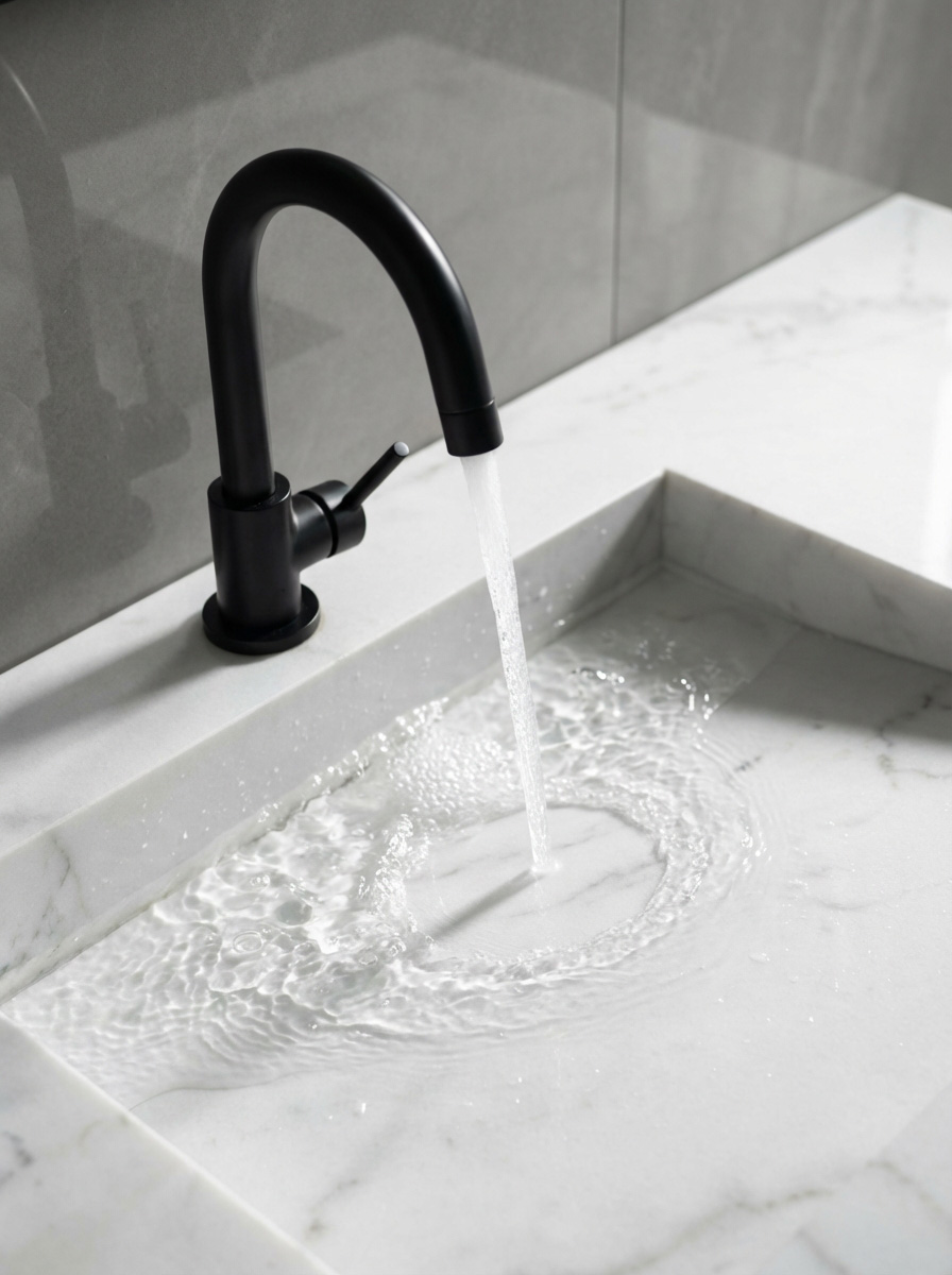 Özdekor Mermer Dokulu Beyaz Akrilik WC Lavabosu