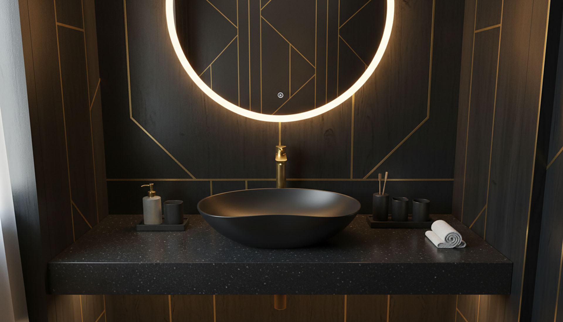 Siyah Granit Efektli Akrilik Solid Surface Banyo