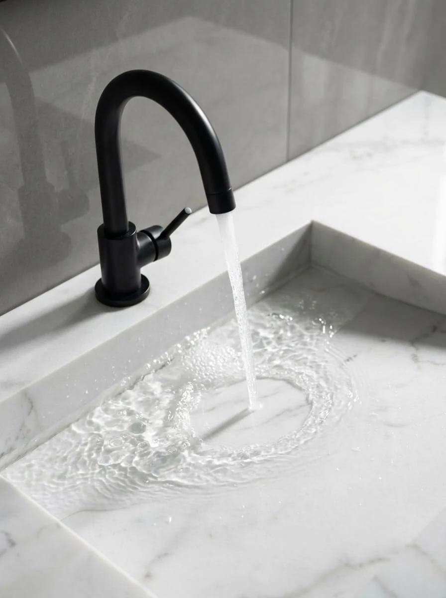 dominox mermer dokulu beyaz akrilik wc lavabosu