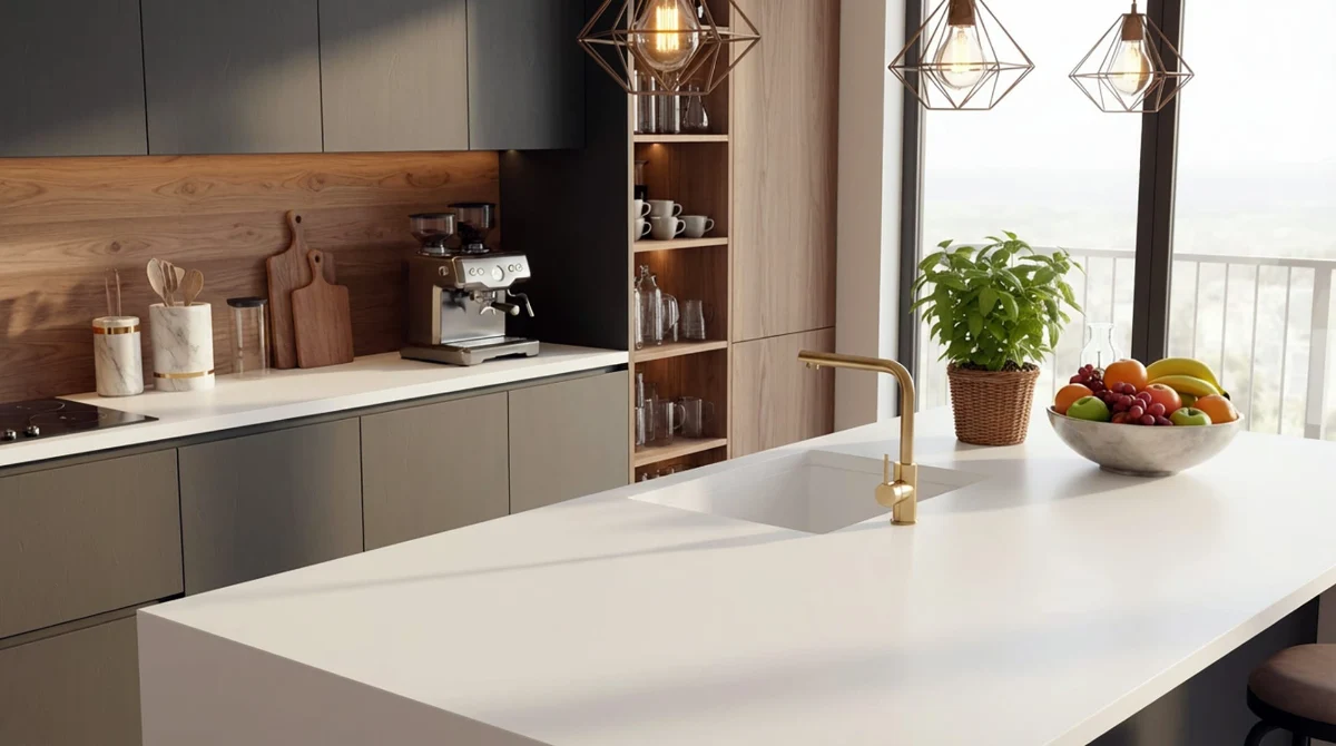 Dominox Solid Surface Düz Beyaz Akrilik Eviye ve Tezgah