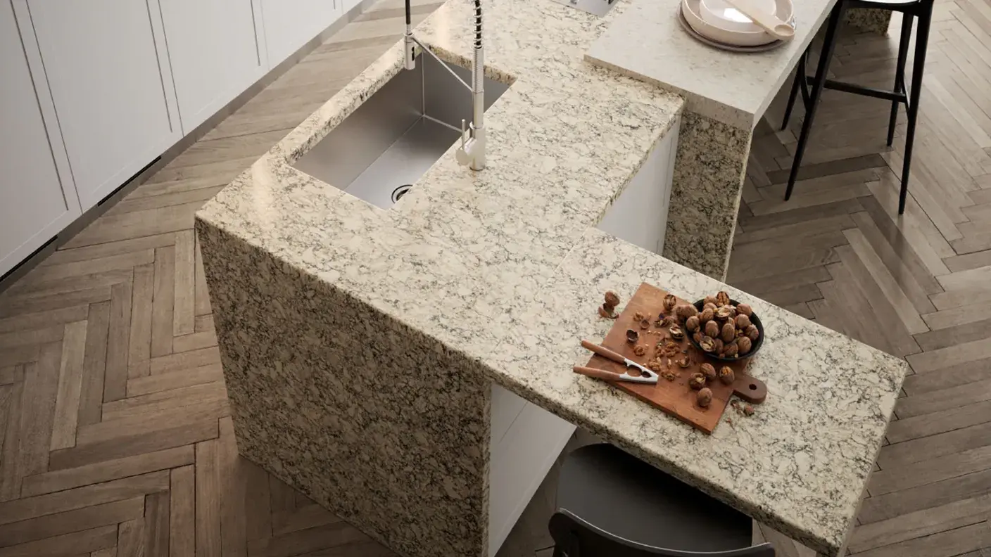 Hi-Macs Mermer Desenli Akrilik Mutfak Bankosu ve Evye