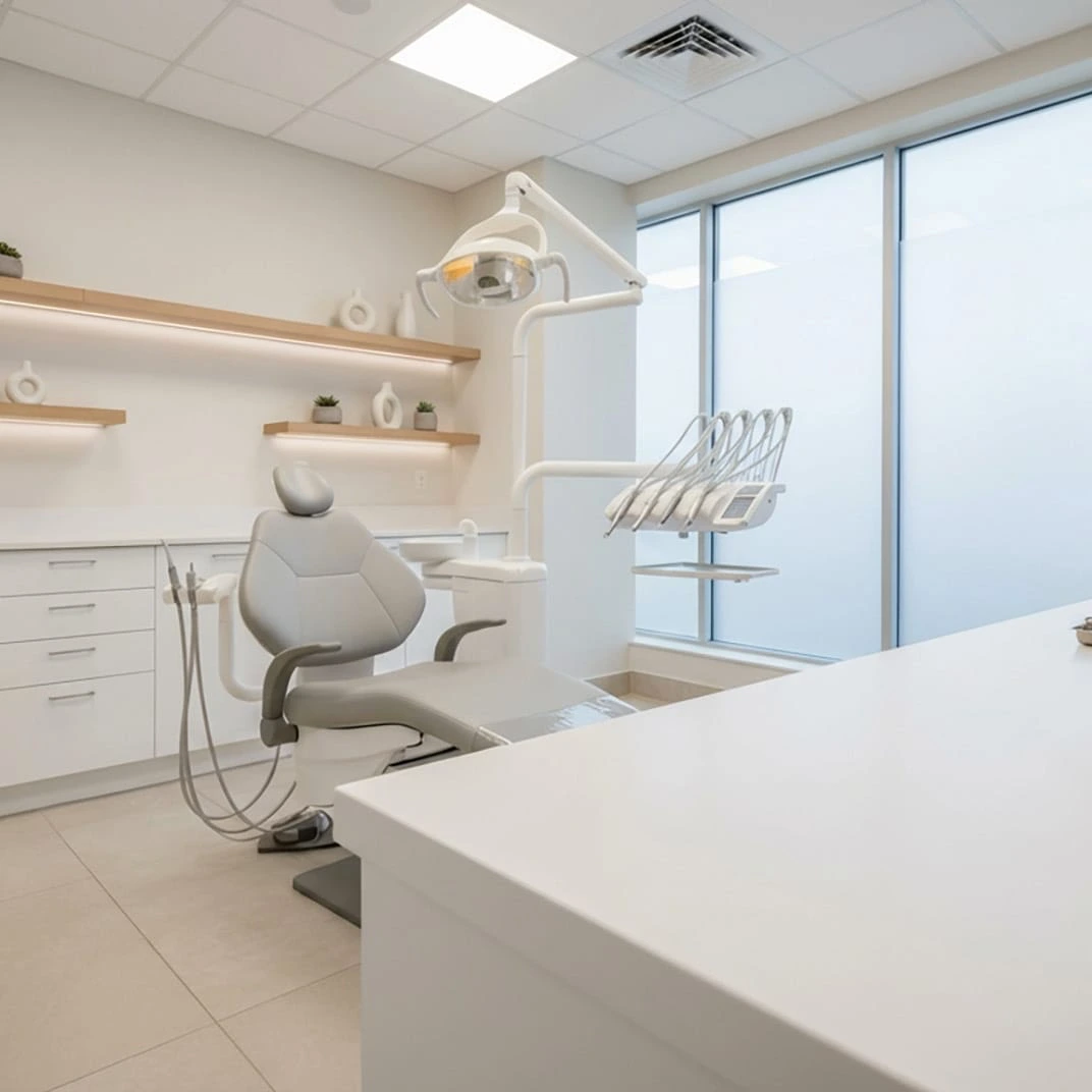 modern muayenehane akrilik çalışma alanı ve ekipman tezgahı