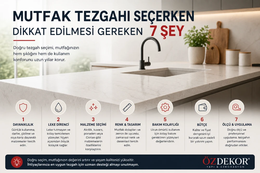 Mutfak Tezgahı Seçerken Dikkat Edilmesi Gerekenler
