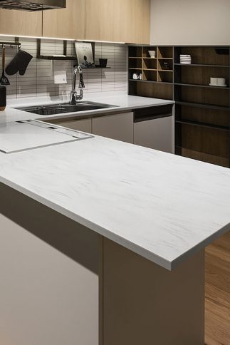 Özdekor Hanex Mermer Görünümlü Akrilik Mutfak Tezgah Uygulaması Dikey